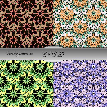 Set of elegant seamless patterns with floral and Mandala elements. Nice hand-drawn illustrationのイラスト素材