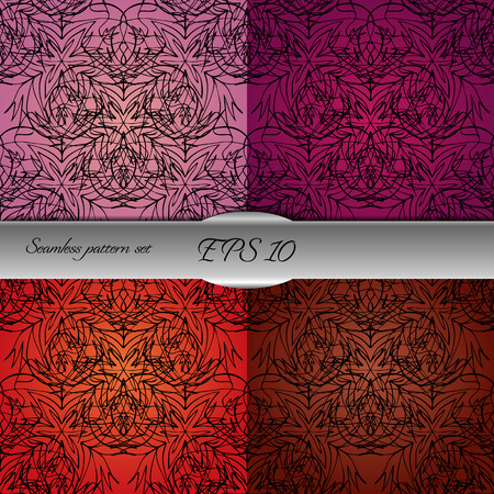 Set of elegant seamless patterns with floral and Mandala elements. Nice hand-drawn illustrationのイラスト素材