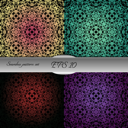 Set of elegant seamless patterns with floral and Mandala elements. Nice hand-drawn illustrationのイラスト素材