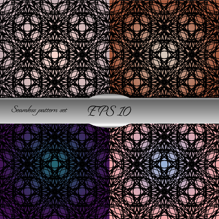 Set of elegant seamless patterns with floral and Mandala elements. Nice hand-drawn illustrationのイラスト素材