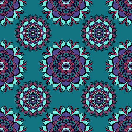 Elegant seamless pattern with floral and Mandala elements. Nice hand-drawn vector illustrationのイラスト素材
