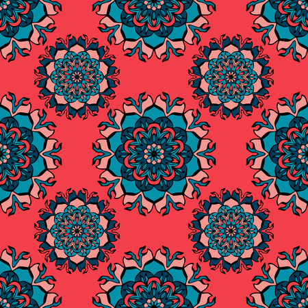 Elegant seamless pattern with floral and Mandala elements. Nice hand-drawn vector illustrationのイラスト素材