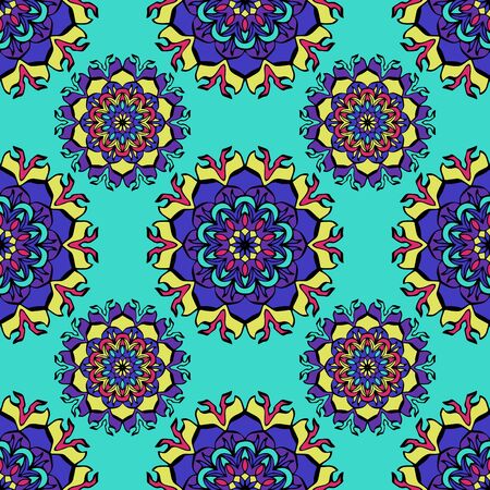 Elegant seamless pattern with floral and Mandala elements. Nice hand-drawn vector illustrationのイラスト素材