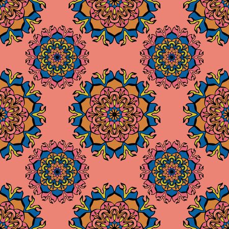 Elegant seamless pattern with floral and Mandala elements. Nice hand-drawn vector illustrationのイラスト素材