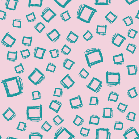 Pink and teal doodle rectangles seamless patternのイラスト素材
