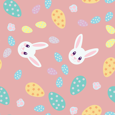 Pink, yellow and blue Easter seamless pattern. Flat cute vector graphic designのイラスト素材