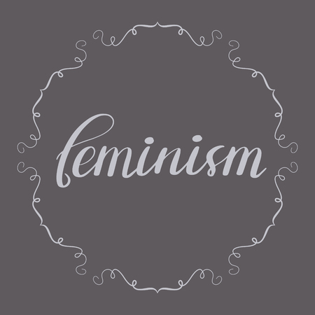 Lettering feminism hand drawn background design. Brown and beige vector graphic illustrationのイラスト素材