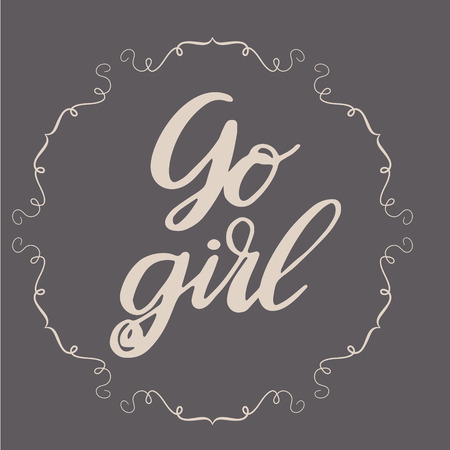 Letterin go girl hand drawn background design. Brown and beige vector graphic illustrationのイラスト素材