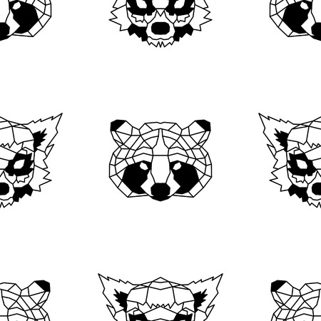 Seamless pattern background of low polygonal lemurs and raccoons. Nice vector graphic illustration EPS 8のイラスト素材