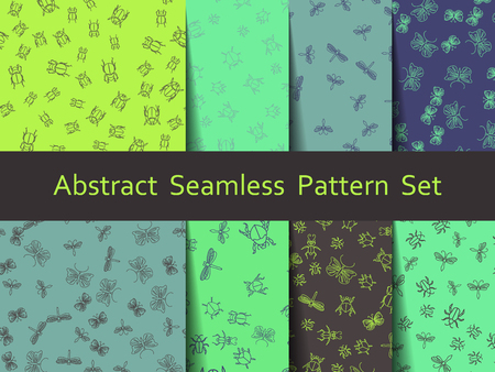 Set of insect seamless background patterns. Nice and beautiful vector graphic illustrationのイラスト素材
