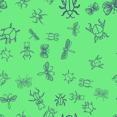 Seamless summer insects pattern background. Nice and beautiful vector graphic illustrationのイラスト素材
