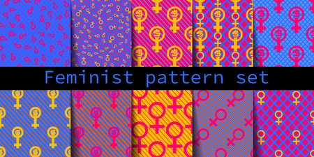 Set of ten colorful seamless feminist pattern backgrounds. Nice and beautiful vector grapgic illustration of Venus Mirrorのイラスト素材