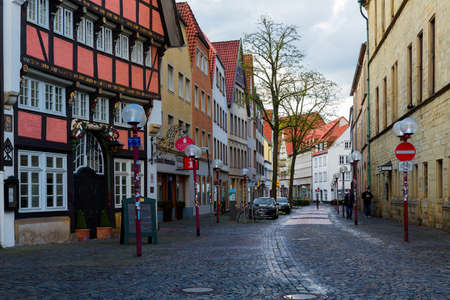 OsnabrÃ¼ck, Lower Saxony, Germany, June 5, 2021. Deserted streets in the historical center of OsnabrÃ¼ck during a lockdown due to the coronavirus pandemicのeditorial素材
