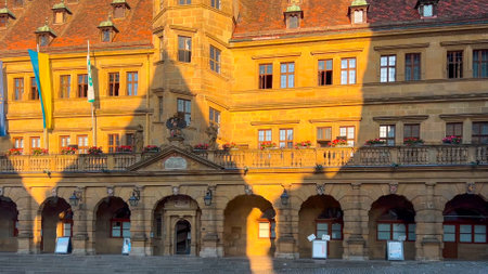 German traditional architecture half-timbered houses in historical center Rothenburg ob der Tauber, Bavaria, Middle Franconia, Germany, July 17, 2023.の写真素材