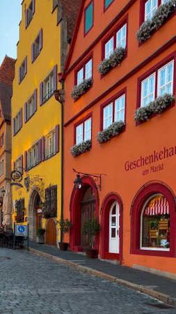 German traditional architecture half-timbered houses in historical center Rothenburg ob der Tauber, Bavaria, Middle Franconia, Germany, July 17, 2023.の写真素材