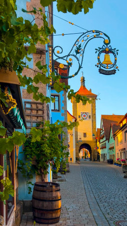German traditional architecture half-timbered houses in historical center Rothenburg ob der Tauber, Bavaria, Middle Franconia, Germany, July 17, 2023.の写真素材