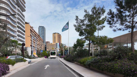 View from a moving car on the streets of Monte Carlo, Principality of Monaco February 26, 2025.の写真素材