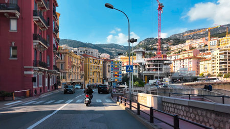 View from a moving car on the streets of Monte Carlo, Principality of Monaco February 26, 2025.の写真素材