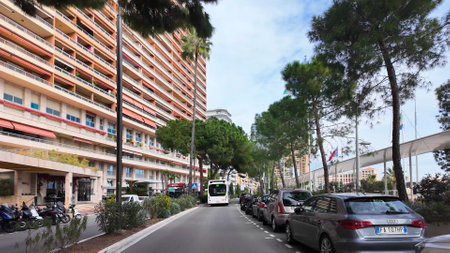 View from a moving car on the streets of Monte Carlo, Principality of Monaco February 26, 2025.の写真素材