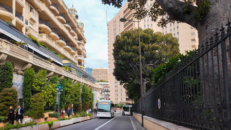 View from a moving car on the streets of Monte Carlo, Principality of Monaco February 26, 2025.の写真素材