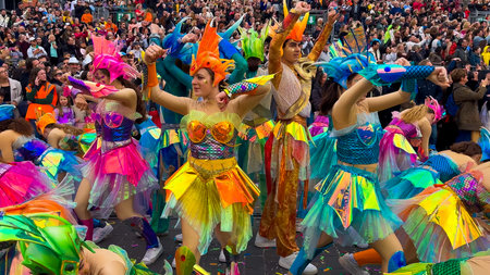Nice Carnival. Carnival procession dedicated to environmental issues seas and oceans. Nice, French...