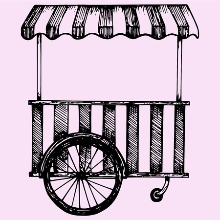 Street fast food cart, doodle style, sketch illustration, hand drawn, vectorのイラスト素材