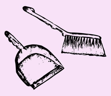 dustpan and sweeping brush, doodle style, sketch illustrationのイラスト素材