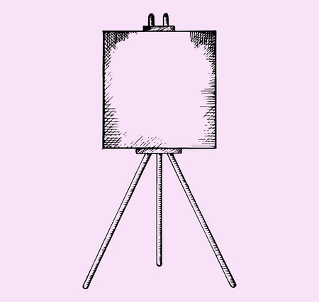 easel with blank canvas, doodle style, sketch illustrationのイラスト素材