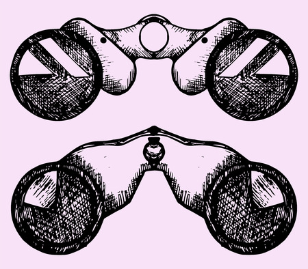 binoculars, set, doodle style, sketch illustrationのイラスト素材