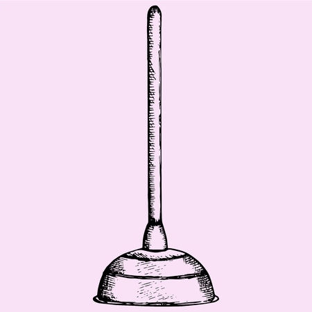Cleaning service plunger, doodle style, sketch illustrationのイラスト素材