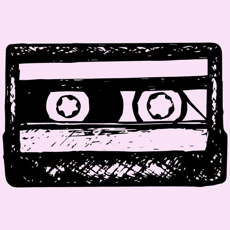 audio cassette, music cassette, doodle style, sketch illustrationのイラスト素材
