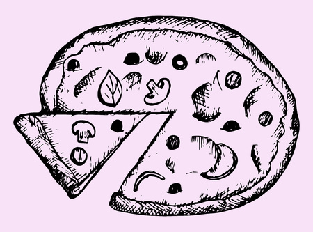 pizza, doodle style, sketch illustrationのイラスト素材