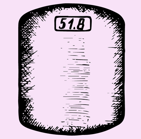 bathroom weight scale, doodle style, sketch illustrationのイラスト素材