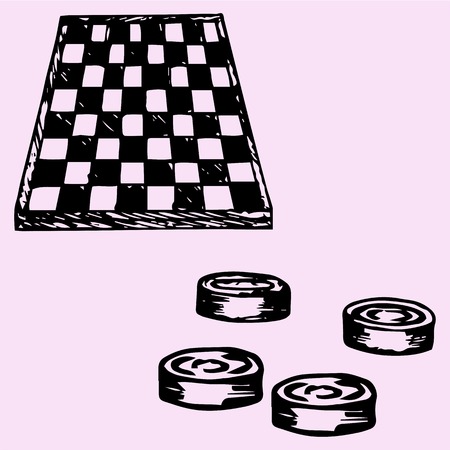 checkers and Checkers board, doodle style, sketch illustrationのイラスト素材