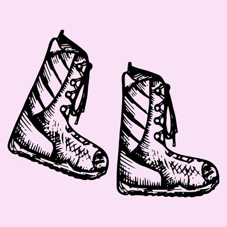 Winter boots, doodle style, sketch illustration, hand drawn, vectorのイラスト素材