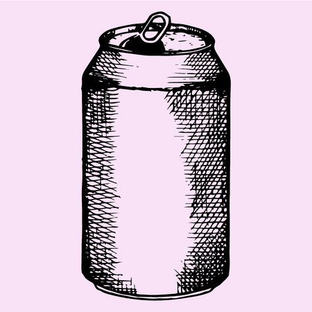opened aluminum can for beer, carbonated drink, doodle style, sketch illustrationのイラスト素材