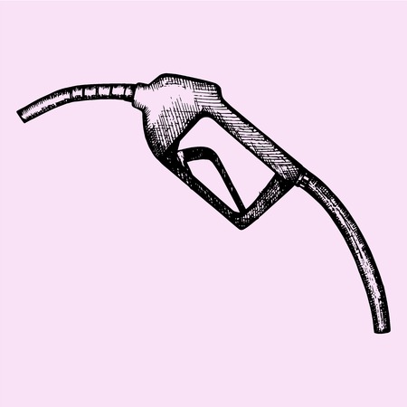 Gasoline pump nozzle, fuel nozzle with hose, doodle style, sketch illustration, hand drawn, vectorのイラスト素材