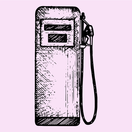 gasoline pump, petrol gas station, doodle style, sketch illustration, hand drawn, vectorのイラスト素材