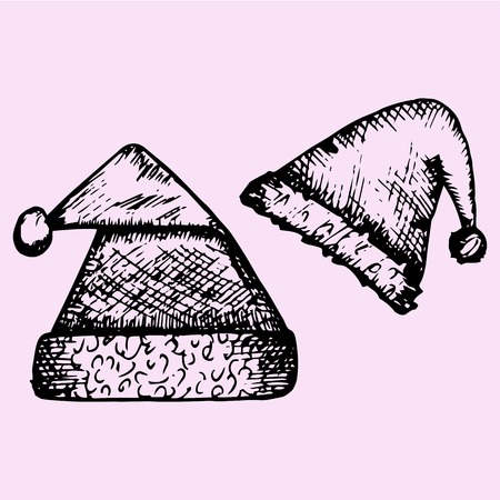 Santa Claus hat, set, doodle style, sketch illustration, hand drawn, vectorのイラスト素材