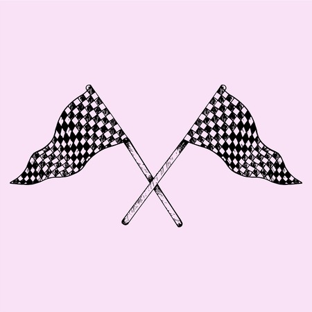 Two Checker Flags Crossed, doodle style, sketch illustration, hand drawn, vectorのイラスト素材