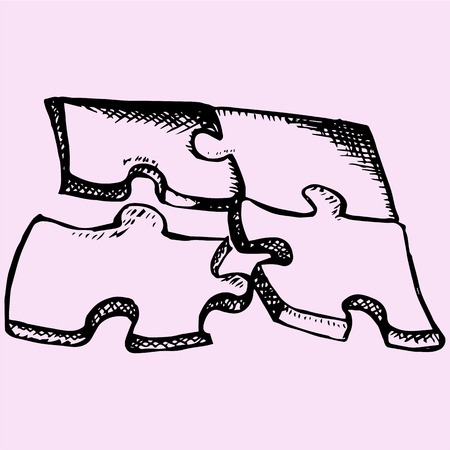 Puzzle, 4 parts, doodle style, sketch illustrationのイラスト素材
