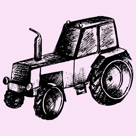 tractor doodle style sketch illustration hand drawn vectorのイラスト素材
