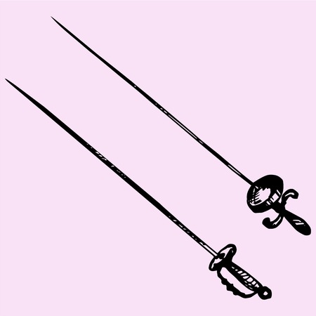 sword doodle style sketch illustration hand drawn vectorのイラスト素材