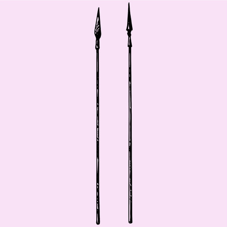 spear set doodle style sketch illustration hand drawn vectorのイラスト素材