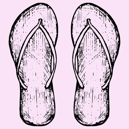 Beach slippers, doodle style, sketch illustration, hand drawn, vectorのイラスト素材