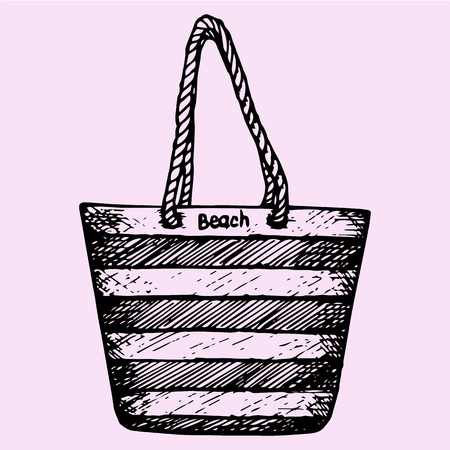 Beach, summer, bag, doodle style, sketch illustration, hand drawn, vectorのイラスト素材