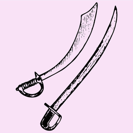 medieval sabers doodle style sketch illustration hand drawn vectorのイラスト素材