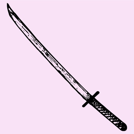katana swords doodle style sketch illustration hand drawn vectorのイラスト素材