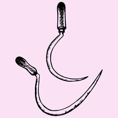 Old sickle set doodle style sketch illustration hand drawn vectorのイラスト素材