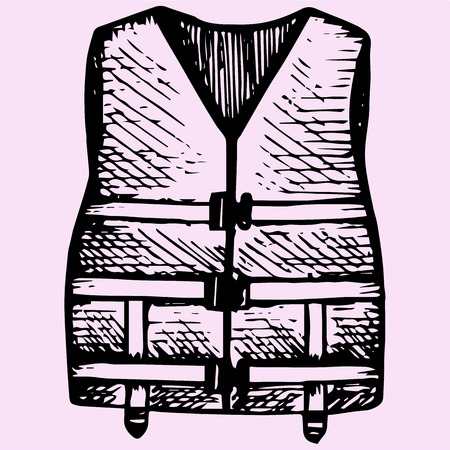 Life Jacket doodle style sketch illustration hand drawn vectorのイラスト素材